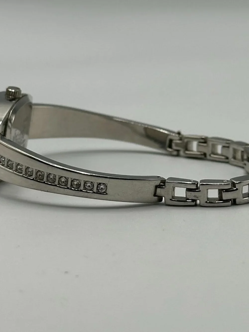 3/$30 L.E.I. Watch Women Silver Tone Barrel Case Rhinestone Accents 7